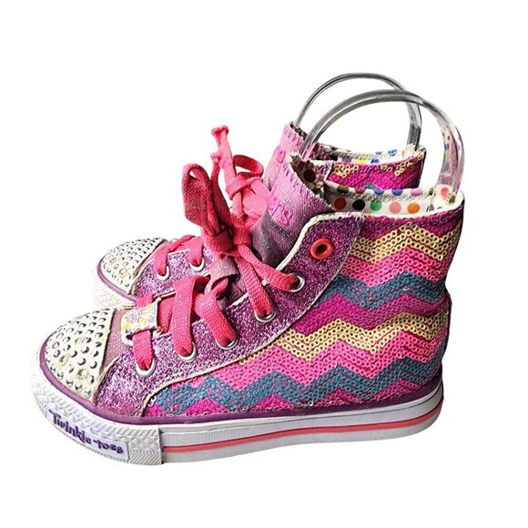 Skechers Twinkle Toes Pink Multi Color Sequins Sparkles High Top Sneakers 12.5 - Picture 4 of 13
